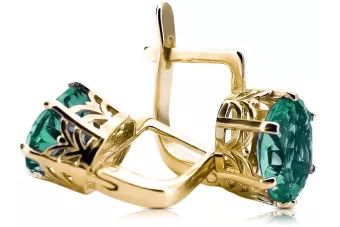 8K жълто злато 333 Emerald Обеци vec003x-em Руски Съветски СССР Винтидж бижута Ар-деко style Art Deco